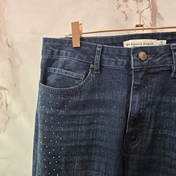 Rebecca Minkoff Jeans Womens 10 Gem Crystal Jewel Bedazzled Dark Wash High Rise - Picture 2 of 12